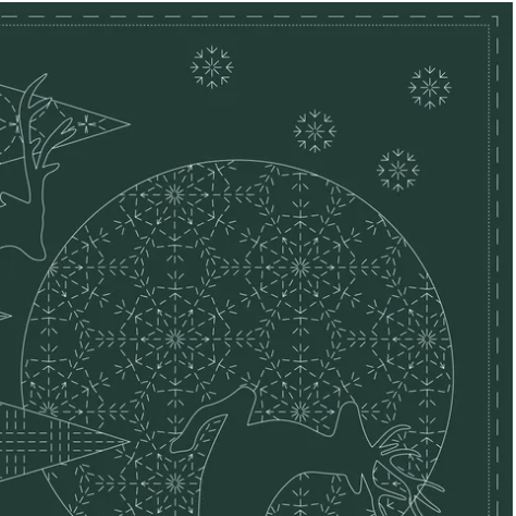 DV4083, CHRISTMAS SASHIKO PANEL GREEN, Two Green Zebras Devenstone Linen Collection