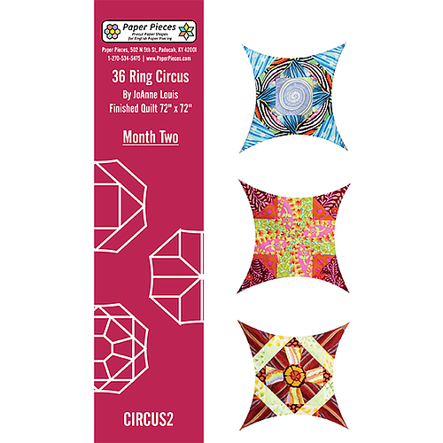 CIRCUS-M2, 36 Ring Circus Quilt Along Month #2 by JoAnne Louis. Contains Blocks #4-6.