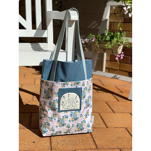 TBH-D386, Big Blue Shopper Pattern (Blume & Grow collection), Finished size: 15" x 16" + straps