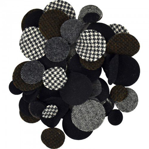 ITPDPENBLK, Wool Pennies Blacks, 24 each size 1", 1.5" and 2" Rounds